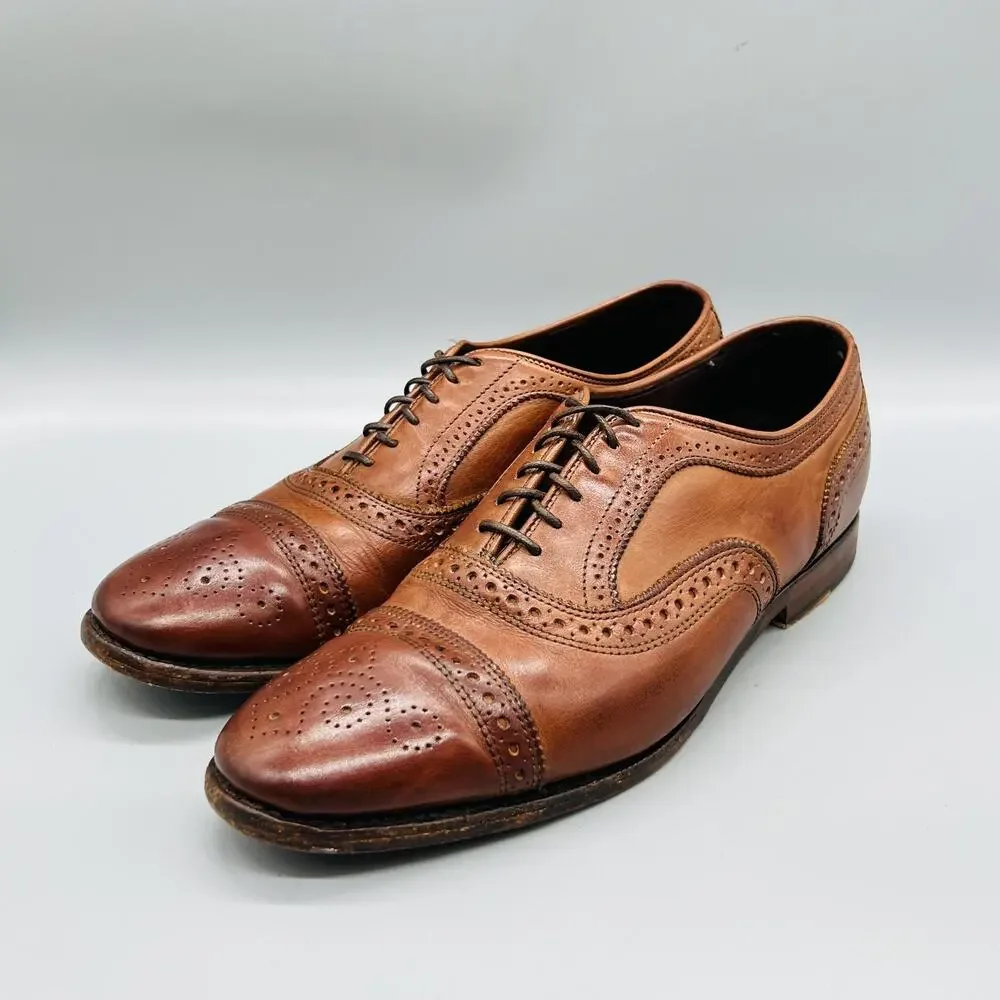 Allen Edmonds Shoes Mens 9.5 Brown Leather Cap Toe Oxford Slip On Dress Brogue